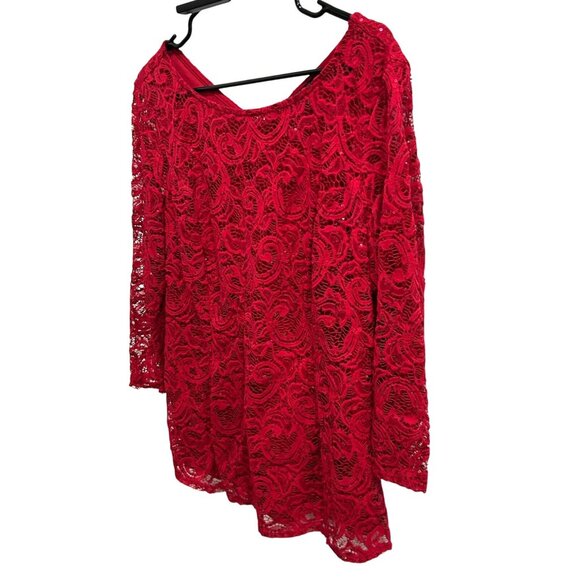 Onyx Nite Red Lace Sheer Blouse Sz XL - Picture 3 of 9